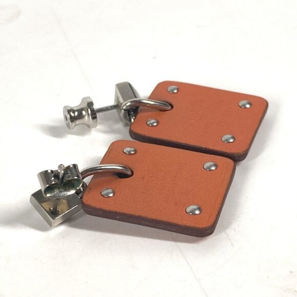 HERMES heart Asdukour PM Accessories Pierce Metal / Leather Silver/Orange Based - Picture 10 of 12